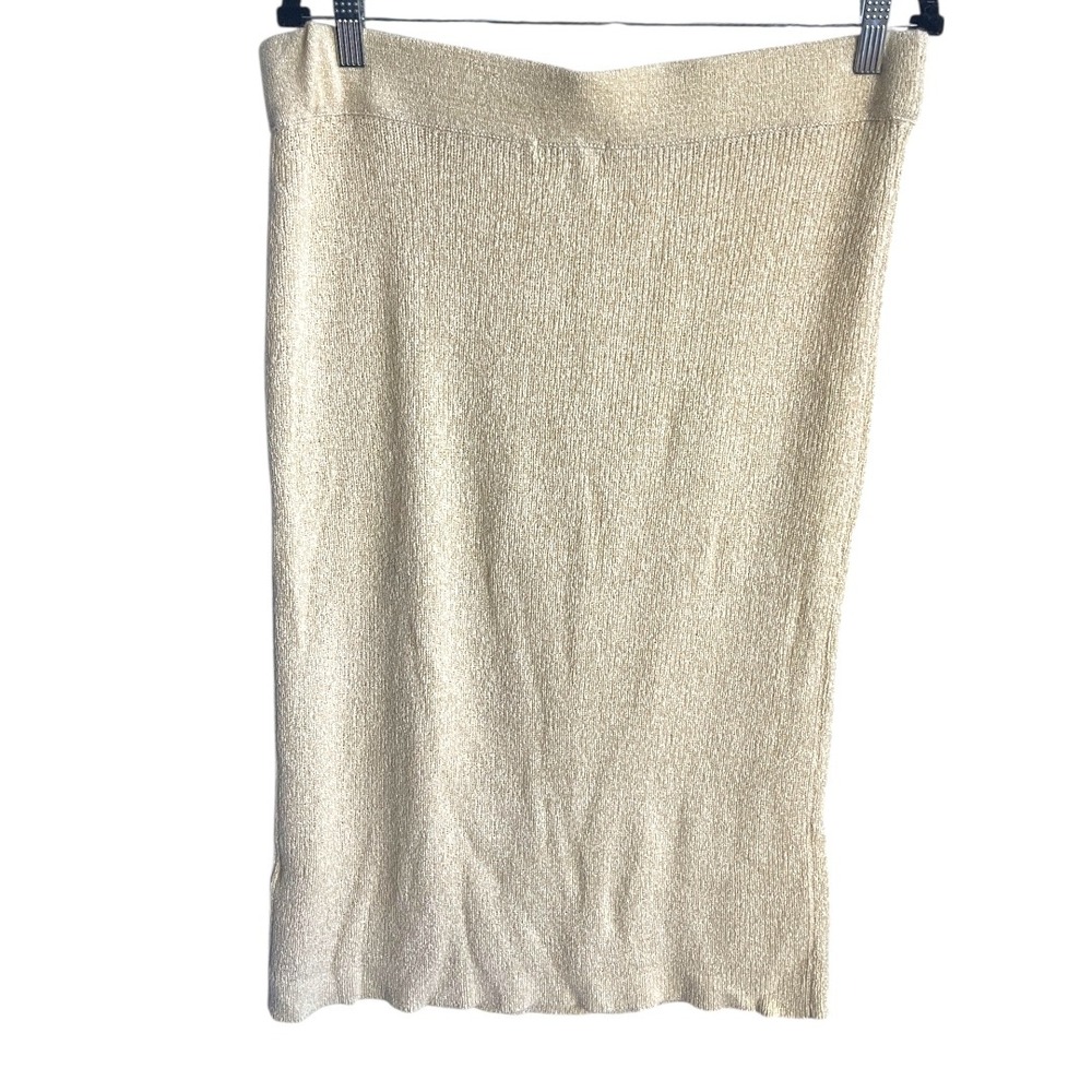 Calvin Klein‎ Knit Midi Skirt Beige Ribbed Stretch Women L